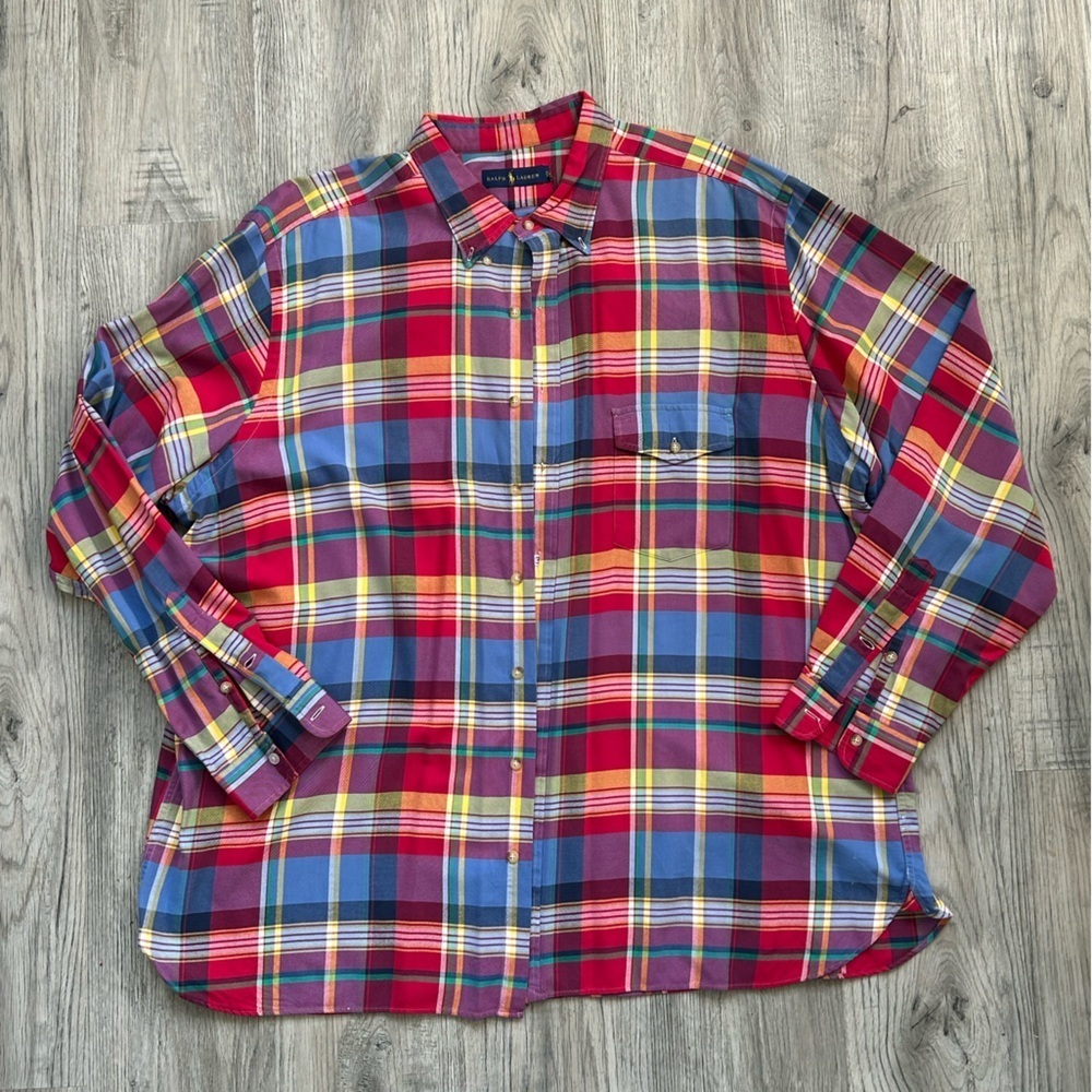 Ralph Lauren Long Sleeve Button UP‎  Red and Blue Plaid Shirt 2XL tall
